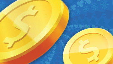 Two gold coins on a blue background